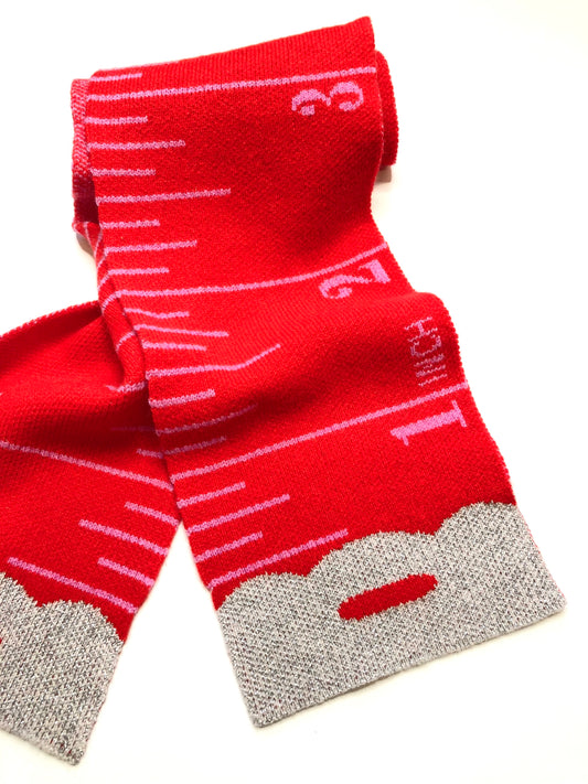 Tape Measure Scarf -  RED n PINK